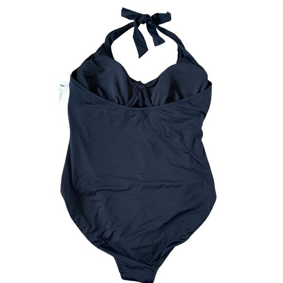 Liz Claiborne One Piece Swimsuit Tummy Panel Underwire Black Halter - Picture 4 of 7